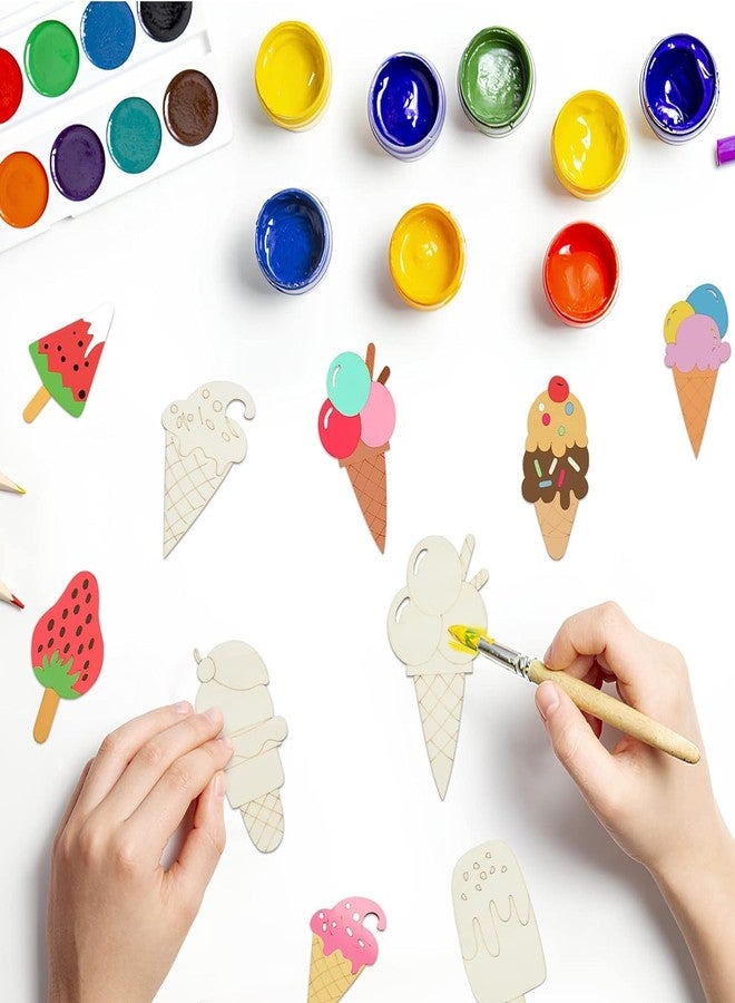Haoser 10 PCS Unfinished Ice Cream Wood Cutouts 10 Styles Summer DIY Blank Unfinished Wooden Cutouts for Crafts Ice Cream Ornament for Kids Painting, DIY Crafts Home Decoration,Kids Art and Craft kit - Image 2